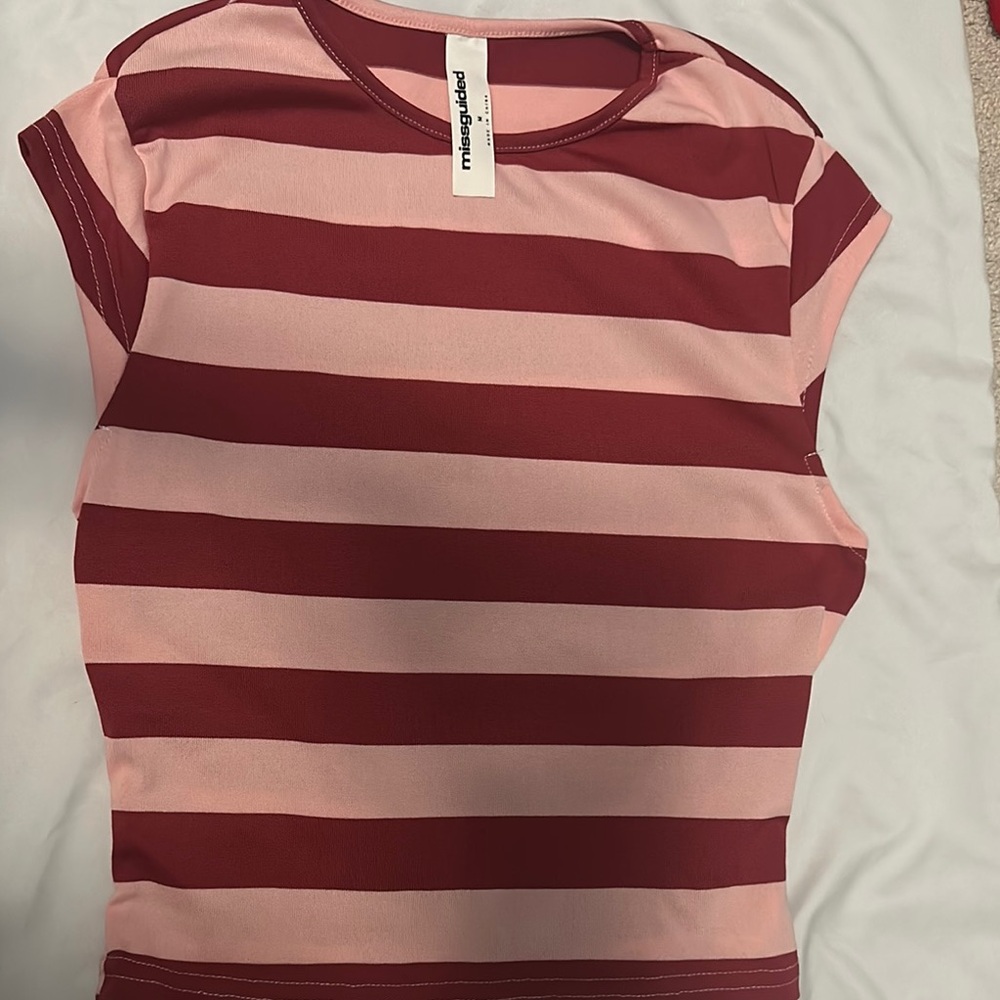 Abrand Red and Pink Fitted Cap Sleeve Tee